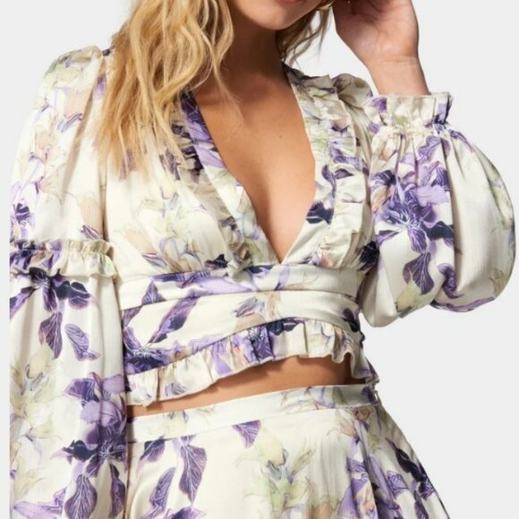 Bebe Yoryu Ruffle Wrap Top, Floral, Size 0 - Picture 2 of 5